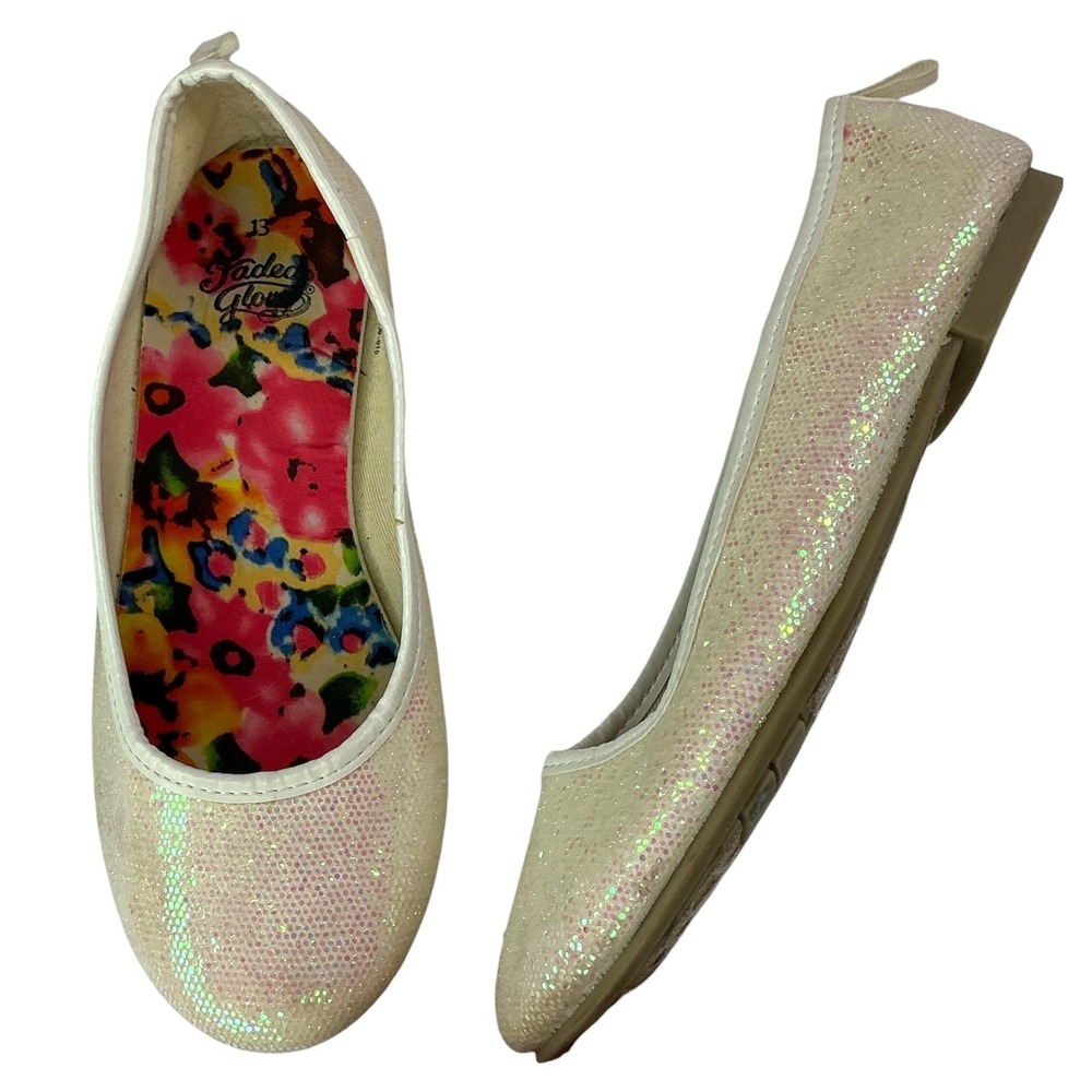 Faded Glory Iridescent Ballet Flat Kids Size 13 Glitter Sparkle Slip On Shoes